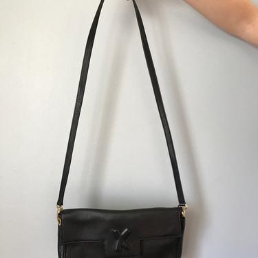 vintage 80s PALOMA PICASSO black leather shoulder bag and clutch | black leather wristlet | black clutch bag 