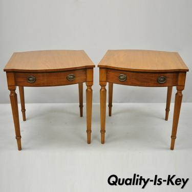 Pair of Vintage Banded Mahogany Sheraton Style Inlaid One Drawer End Tables