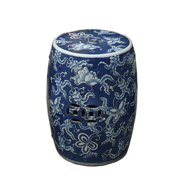 Chinese Blue &amp; White Porcelain Round Butterflies Stool cs984-2E 