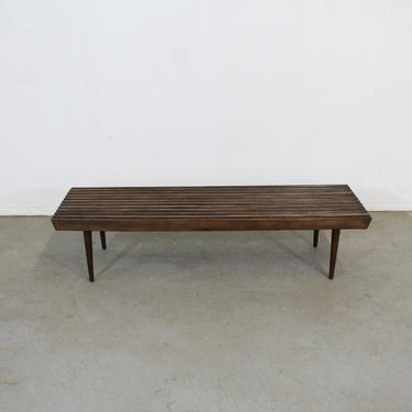 Mid-Century Modern Walnut Slat Bench End/Side Table 