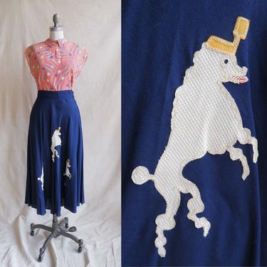 Vintage 50s Dog Show Skirt/ 1950s Poodle Appliqué Mid Length Skirt/ Size Small 26 
