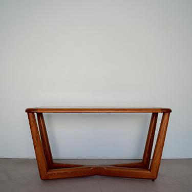 Stunning Sculptural Mid-Century Modern Sofa Table / Console With Smoked Glass &amp; Brass Inlay! 