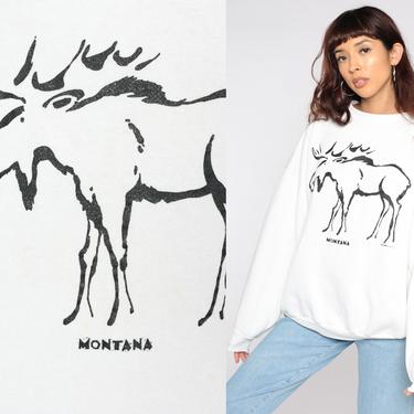Montana Sweatshirt -- Moose Sweatshirt Animal Shirt 90s Sweatshirt Graphic Sweatshirt Vintage 80s Wildlife Shirt White 2xl xxl 2x 