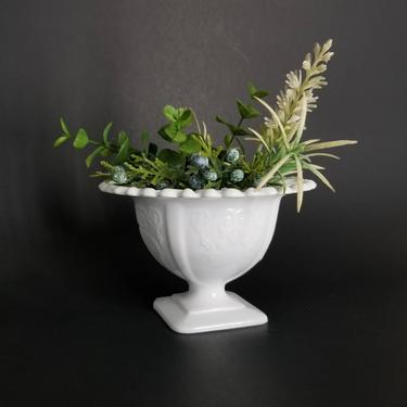 Vintage Milk Glass Planter / White Lace Edge Bud Vase / Indiana Glass Lorain Basket Pedestal Candy Dish / Vintage Wedding Table Decor 