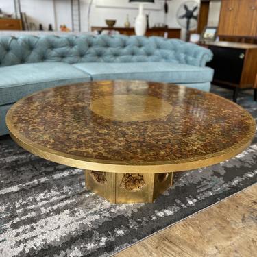 Mid Century Laverne Style Gold Leaf Round Coffee Table