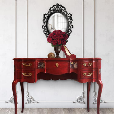Ruby Red French Provincial vintage vanity with mirror 