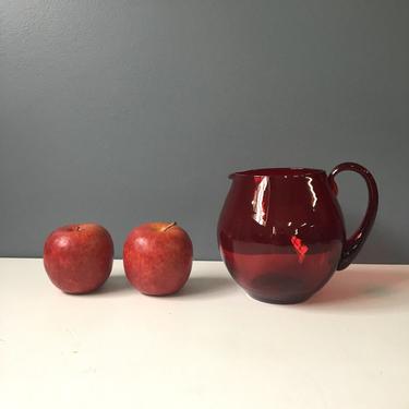 Ruby red blown glass pitcher - vintage artisan glass 
