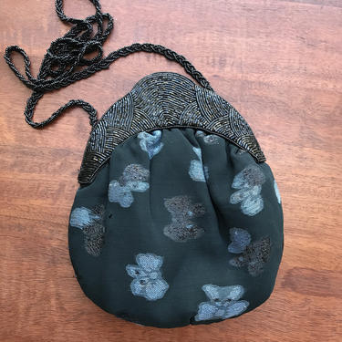 Black Beaded Clutch Purse Women’s Vintage Evening Bag with Bow Print 