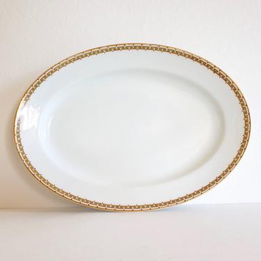 Antique Haviland & Co. Serving Plate, Vintage Limoges 12&quot; Oval Platter in a Gold and Greek Key Pattern 