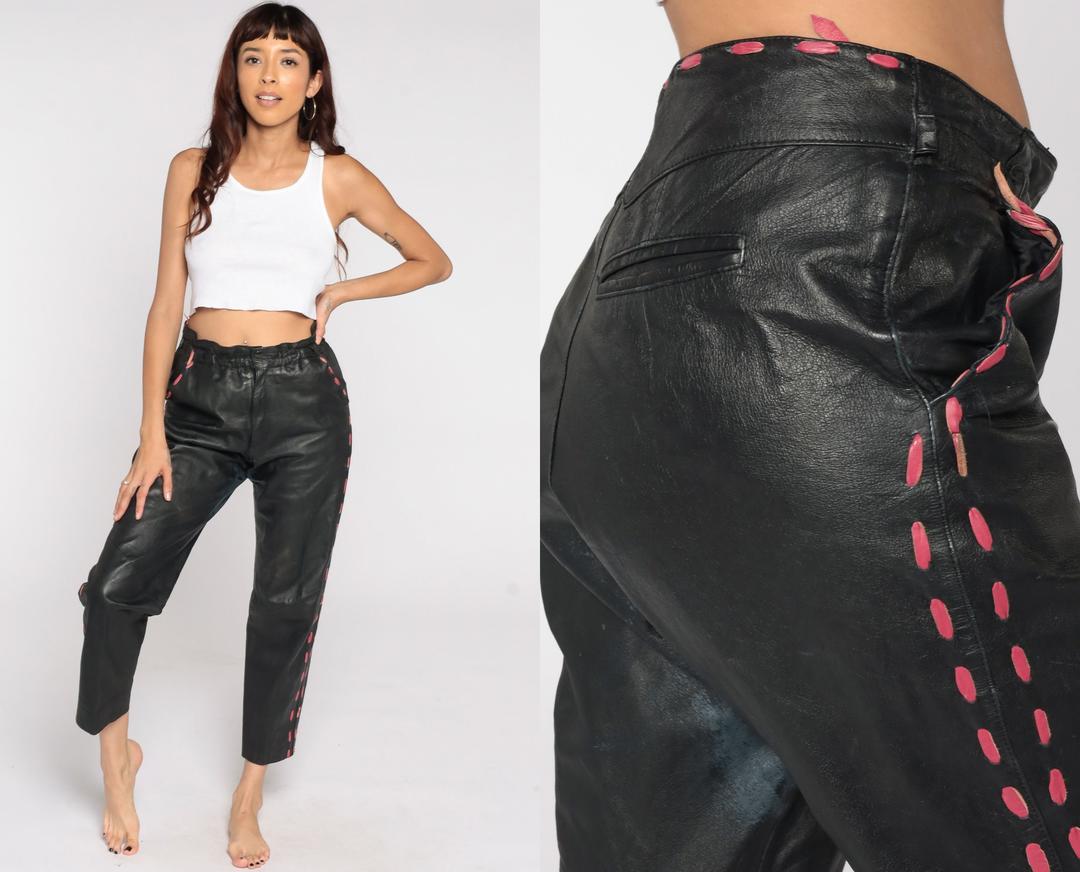 80s Leather Pants Black Leather Pants High Waisted Pants Tapered | Shop ...