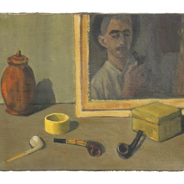 Vintage Man & Pipe Still Life Painting