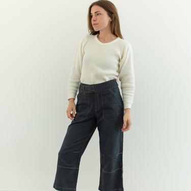 Vintage  Waist Linen Cotton Utility Crop Jeans | Made in Spain Pants | Straight Leg High Waist Jean | 