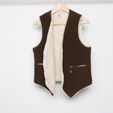 vintage LEVI'S corduroy shearling VEST brown and cream 1960s 70s vintage men's -- size small 