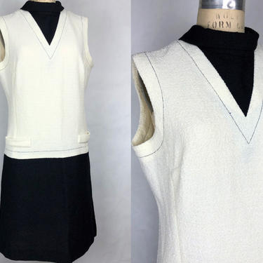 Vintage 1960s Kay Windsor Color Block Shift Dress, 60s Mod Two Tone Dress, Vintage French Parisienne, Size L/XL by Mo