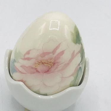 Vintage porcelain Floral Egg with Crack Egg Porcelain Holder- Easter GIft- Decoration 3 1/4&amp;quot; 