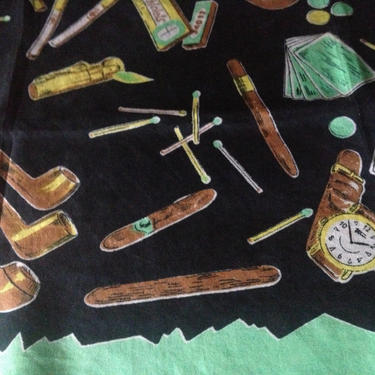 1940s Silk Print Scarf Pipes Cigars Cigarettes Playing Cards Chiclets 1940s Advertisement 