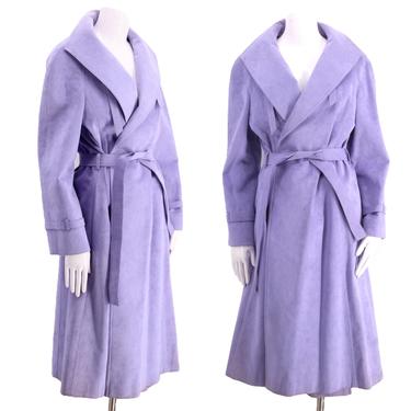 70s ultra suede trench coat dress M / vintage 1970s lavender faux suede tie coat Halston era 
