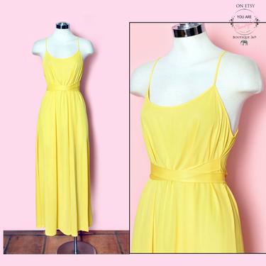 Vintage DONALD BROOKS Yellow Long Maxi Dress, 70's Hippie Disco Dress, Sexy, Wrap style, 1970's Bright Yellow Summer Dress, Sun Dress 