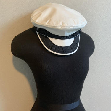 Vintage White Leather Greek Fishermans Cap Motorcycle Hat 