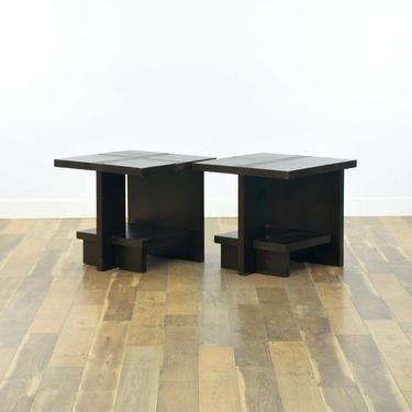 Pair Of Modernist Dark Finish Open Frame End Tables