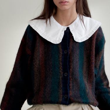herringbone wool/mohair crewneck cardigan sweater 
