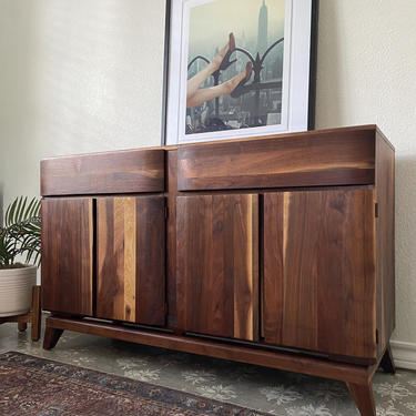 Vintage Mid Century Solid Walnut Buffet Cabinet Credenza *Local Pick Up Only 