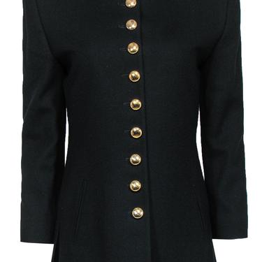 Christian Dior - Vintage Black Wool Longline Jacket w/ Gold Buttons Sz 4