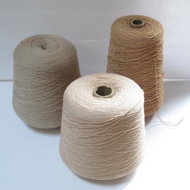 Three X-Large Spool Yarn Roll of String Ball of twine thread linen wool peach beige nude general store sewing room decor craft room display 