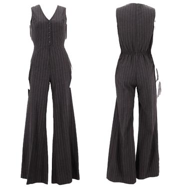 70s bell bottom pinstripe jumpsuit size M / 1970s original gray glam rock and roll one piece size medium sz 6 