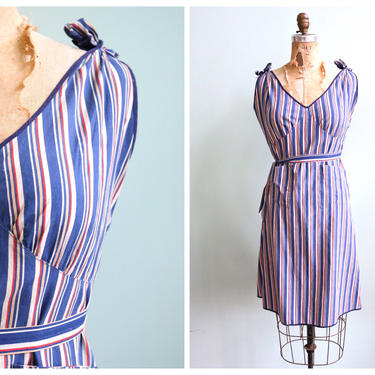 Vintage 1940's Striped Apron Dress | Size Medium 