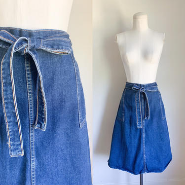 Vintage 1970s Denim Wrap Skirt / M/L 