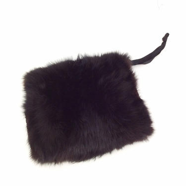 FINAL SALE /// 40s Black Fox Fur &amp; Silk Muff / 1940s Vintage Hand Warmer Muff 