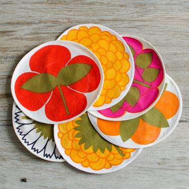 Vintage Laurids Lonborg Cloth Colorful Flower Power Coasters Set of 6 Made in Denmark - Mid Century 