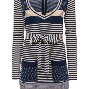 Marc by Marc Jacobs - Beige &amp; Navy Striped &amp; Polka Dot Sparkly Sweater Dress Sz M