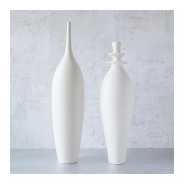 Made To Order-  set f 2 large ceramic white matte bottle vases by sarapaloma.  modern white pottery vase minimal matte shelf decor 