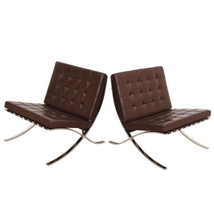 Chocolate Brown Pair of Mies van der Rohe Barcelona Chairs