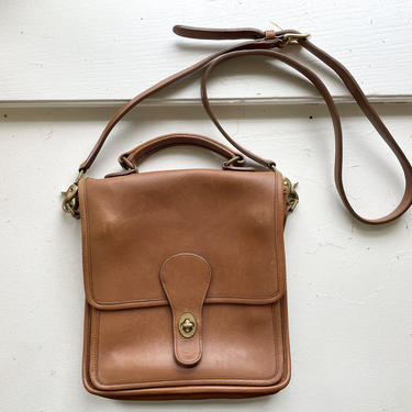Vintage COACH Station Bag, Brown Glove Tanned Cowhide Leather Brass Hardware Crossbody Purse, 5130 