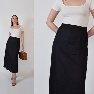 Vintge FLAX Skirt | Flax by Jeanne Engelhart Skirt | Black Linen Midi Skirt 