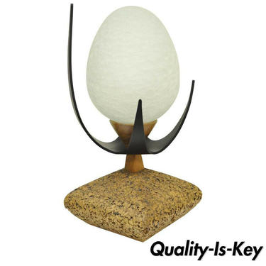 Lynard of California Cork Crackled Glass Walnut Atomic Era Modern Egg Table Lamp