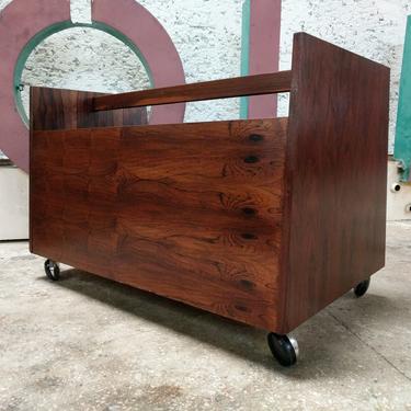 Vintage Rolling Rosewood Magazine or Record Cart by Rolf Hesland for Bruksbo 