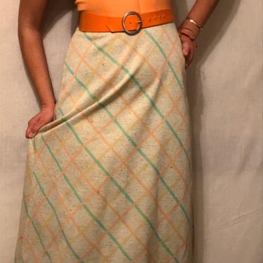 1970s Orange Sleeveless Maxi Dress || A-Line Plaid Skirt || Matching Belt || Size S/M by CelosaVintage
