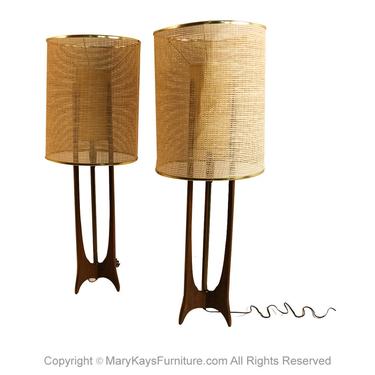 Pair Mid Century Modern Walnut Lamps Adrian Pearsall Style 