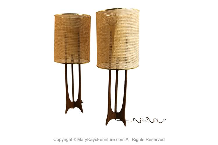 Pair Mid Century Modern Walnut Lamps Adrian Pearsall Style 
