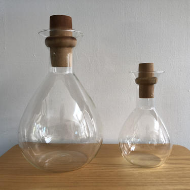 Vintage Pyrex Glass Wine Decanters With Wood Stopper 