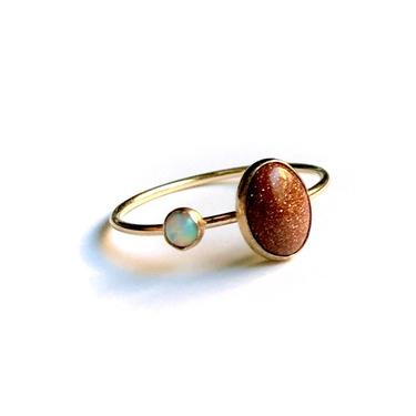 Goldstone and Opal Orbit Ring in 14k Gold-Fill 