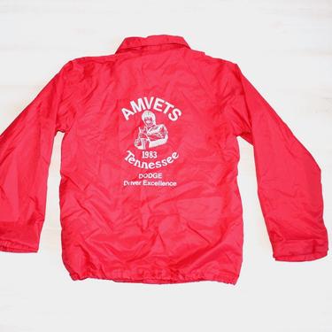Vintage 80s Windbreaker, Snap Button Jacket, Coaches Jacket, Red Jacket, Dodge Car, Vietnam Veteran Amvets, Trucker, 1980s 