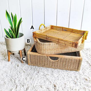 Sold Separately - Woven Bamboo and Rattan Storage Basket Trays 