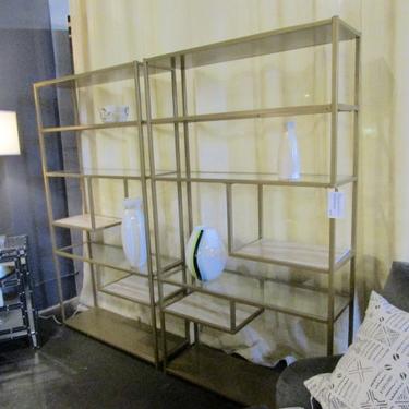 PAIR PRICED SEPARATELY GOLD WASH IRON AND GLASS BOOKSHELF UNIT