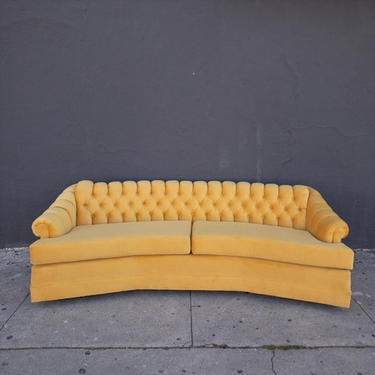 Vintage 1970’s Tufted Reupholstered Sofa in Yellow Velvet