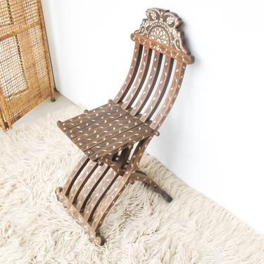 Antique Inlayed Folding Wood Chair 